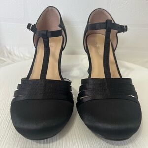 Ellie Lucille Black Satin T-Strap Rockabilly Whimsical Pump High Heels Shoes 7